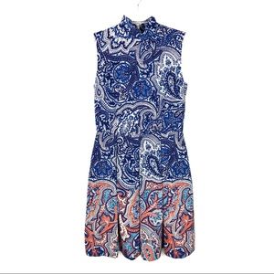 Tahari | Navy & Orange Mock Neck Sleeveless Dress
